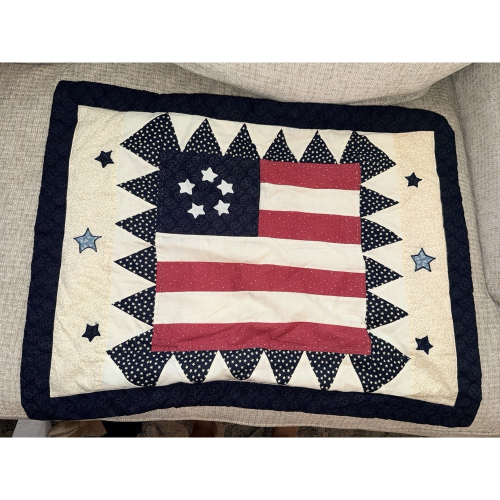 VINTAGE QUILT AMERICAN FLAG Patchwork Patriotic PILLOWCASE-26"x20"